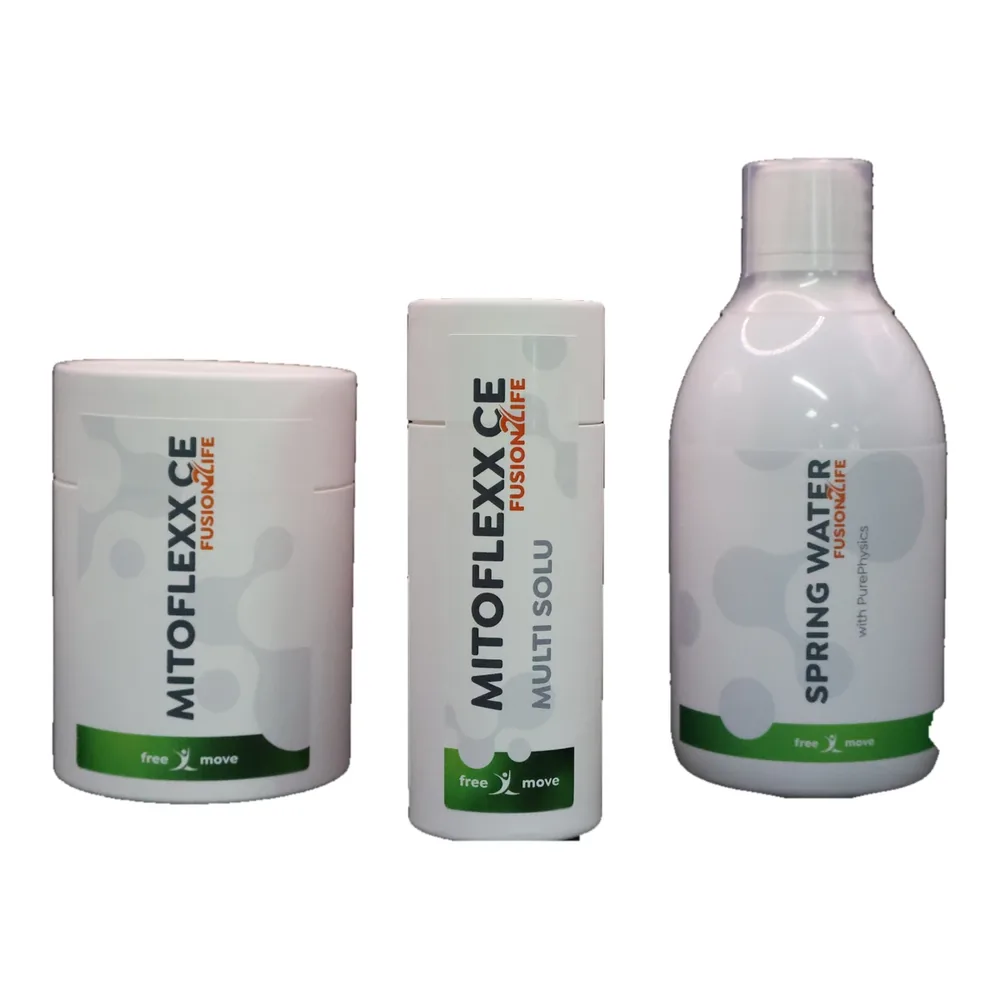 Fusion2Life MitoflexxCE Multisolubilisat Kombi mit Multipulver 240 g, Liquid 30 ml und Spring Water 0,5 l